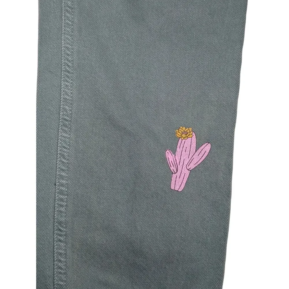 PacSun Kids Girls Size 12 Embroidered Celestial Cactus Jogger Jeans Gray Green